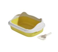 Ioensy Cat Toilet Enclosure Semi Open with Waste Remover Tool Raised Edge Mess Containment Ventilated Interior Spacious 47 by 32 by 17 cm Suitable for Home Corner Placement, Light Yellow