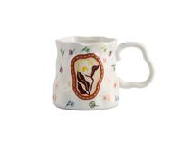 Ioensy Ceramic Coffee Mug Round Shape with Handle Cartoon Pattern Single Layer White Sturdy Construction Comfortable Grip Suitable for Women Adults Home Office, White with Yellow Flower