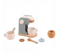 Ioensy Children Kitchen Playthin Wooden Coffee Maker Toy With Turning Knob Curved Shape Gentle Tone Paint Suitable for Creative Role Play Playroom Classroom, Coffee Machine - Gray/Blue