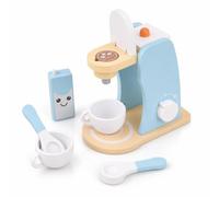 Ioensy Children Kitchen Playthin Wooden Coffee Maker Toy With Turning Knob Curved Shape Gentle Tone Paint Suitable for Creative Role Play Playroom Classroom, Coffee Machine - Light Blue/Yellow