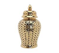 Ioensy Classical Ceramic Hollow Out Ginger Jar Porcelain Jar Vase for Flowers, Gold