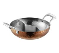 Ioensy Compartment Cookware Stainless Steel Hot Pot Divider Deep Casserole Hand Hammered Triple Layer Base Pan Handles Suitable for Family Meals Dinner Parties, Copper Color Mandarin Duck, 32cm