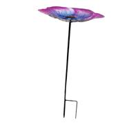 Ioensy Garden Bird Bath Decorative Ornament Detachable Stake Weatherproof Bird Feeder Birdfeeder with Metal Stake for Courtyard, Purple Blue