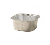 Ioensy Kitchen Strainer Basket Stainless Steel Double Layer Colander Basin Square Design Flat Rim Handles Suitable for Organizing Food Washing Vegetables Home Cooking, 20cm Deep Square Strainer