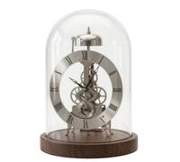 Ioensy Mechanical Desk Clock Antique Style Table Clock Desktop Timepiece Mantel Clock With Transparent Dome Roman Numerals Visible Gear Movement Wooden Base, Silver