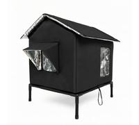 Ioensy Outdoor Cat Shelter Elevated House Cabin Hut With Insulated Oxford Build PVC Barrier Aluminum Panel Lining Soft Padding, Black, M With Door, Window, And Isolation Bracket