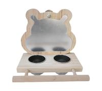 Ioensy Parrots Mirror Feeder Bird Perch with Mirror Feeding Cups Wooden Parrot Mirror Toy Hanging Feeder Dish Suitable for Pet Bird Cage Rest, Bear