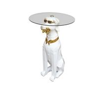 Ioensy -Shaped Side Table Nordic-Themed Canine Companion Table with Glass Tray Decorative Resin Dog Statue with Tray for Reading Corner, White