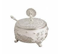 Ioensy Square Condiment Jar Sugar Bowl Canister Container with Serving Utensil Classic Peacock Aesthetic Zinc Alloy and Glass Coordinated Set Suitable for, Round