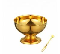 Ioensy Stainless Steel Bowl Dessert Dish Footed Bowl Pudding Cup with Fork Classic Round Shape Maintains Shine Over Time Suitable for Home Dining Dinner, Gold, Medium - 200ml