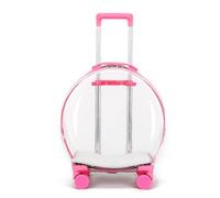 Ioensy Travel Carrier Container Suitcase Clear Hard Shell Trolley Pet Bag With Telescopic Handle Four Wheels Zipper Entry Flat Floor Suitable for airport travel visits city commutes, Pink