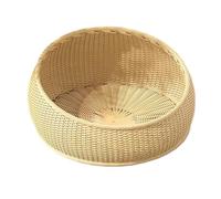 Ioensy Woven Cat Bed Basket Faux Rattan Pet Bed Round Puppy Sleeping Bed Handmade Wicker Breathable Kitten Dog Bed Washable Four Seasons Cat Supp, Beige