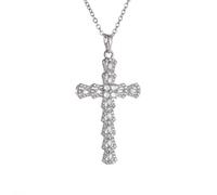 IOETSEUT Exquisite Shiny Zircon Fish Scale Cross Pendant Necklace Women's Fashion Religious Amulet Party Gift