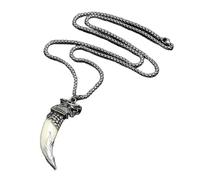 IOETSEUT men personalised necklace Fashionable Silver Wolf Head Natural Stone Wolf Tooth Pendant Dragon Head Necklace Men's Rock and Roll Motorcycle Party Jewelry gift