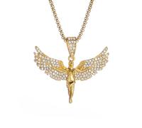 IOETSEUT men personalised necklace Hip Hop Stone Paved Bling Iced Out Angel Pendants Necklaces for Men and Women Rapper Jewelry gift