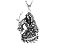 IOETSEUT Men's necklace Gothic Death Scythe Skull Necklace Pendant Punk Biker Men Grim Reaper Pendant Fashionable Men's Jewelry Necklace gift