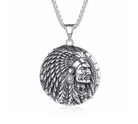IOETSEUT Men's necklace Gothic Vintage Indian Chief Head Pendant Necklaces For Men Biker Classic Ethnic Style Jewelry Gifts gift