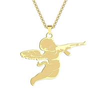 IOETSEUT men's necklaces friendship necklace Angel Cupid Pendant Necklace for Men Boys Amulets Round Coin Charm Box Chain Hip Hop Jewelry