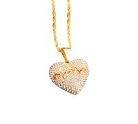 IOETSEUT men's necklaces friendship necklace Gold Plated Full Cubic Zircon Heart Pendant Necklace Long Rope Chain For Women Men Wedding Charm Fashion Jewelry