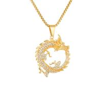 IOETSEUT men's necklaces friendship necklace Hip Hop Iced Out Bling Chinese Dragon Pendant Statement Male Gold Color Animal Necklace For Men Jewelry Gift