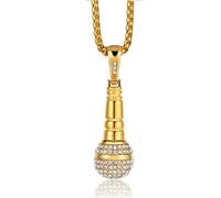 IOETSEUT men's necklaces friendship necklace Hip Hop Iced Out Bling Microphone Pendant Gold Silver Color Music Rapper Necklace for Men Women Jewelry Gift