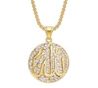 IOETSEUT men's necklaces friendship necklace Hip Hop Iced Out Islamic Muslim Allah Pendant Gold Color Round Necklace For Men Islam Religious Jewelry Gift
