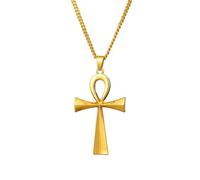 IOETSEUT men's necklaces friendship necklace Meaning Life Egyptian Ankh Pendants Necklace in Hieroglyph Jewelry with Free Chain Gold Color