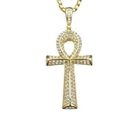 IOETSEUT men's necklaces friendship necklace Men's Egyptian Ankh Cross Pendant With Chain And Iced Out Bling Full Rhinestones Necklace Hip Hop Egypt Jewelry