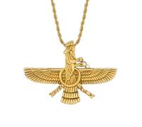 IOETSEUT men's necklaces friendship necklace New Men Hip hop Iran Faravahar Ahura Mazda Zoroastrian Pendant Necklace Gold Color Men Jewelry