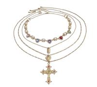 IOETSEUT men's necklaces friendship necklace New Multi Rhinestone Heart Pearl Necklace for Ladies with Jesu Cross PendanThe Best Gift for a Lady