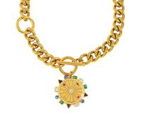 IOETSEUT men's necklaces friendship necklace Stylish Unique Design Zirconia Cuban Chain OT Buckle Compass Pendant Necklace Golden PVD Plated Daily Jewel
