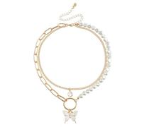 IOETSEUT men's necklaces friendship necklace Two-piece multi-layer heart-shaped pearl OT pendant necklace suitable for ladies as wedding brides gothic beaded chains Y2K a