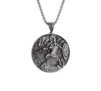 IOETSEUT Men's necklaces jewelry Ancient Greek Coin Goddess Athena Statue Pendant Spartan Warrior Necklace Men's Retro Punk Trend Jewelry