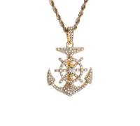 IOETSEUT Men's necklaces jewelry Bling Ice Out Anchor Necklace Pendant Nautical Compass Lucky Amulet Necklace Men's Rock Hip Hop Jewelry Gift