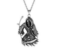 IOETSEUT Men's necklaces jewelry Gothic Death Scythe Skull Necklace Pendant Punk Biker Men Grim Reaper Pendant Fashionable Men's Chain Jewelry