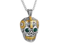 IOETSEUT Men's necklaces jewelry Gothic Skull Pendant Necklace for Men Boy Punk Hip Hop Personality Overbearing Green Stone Necklace Jewelry