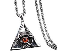 IOETSEUT Men's necklaces jewelry Gothic Triangle Devil Eye Pendant Necklace Punk Trend Three-Handed Embrace Necklace Retro Men Boy Jewelry Gift