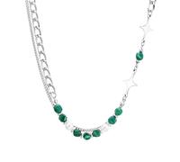 IOETSEUT Men's necklaces jewelry Hiphop Cuban Splicing Bead Chain Necklaces for Men Boys,Green Natural Stone Pearl Collar,Stylish Unisex Jewelry Gift