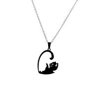 IOETSEUT Men's necklaces jewelry One Pair Black White Heart Cat Pendant Couple Lover Kitty Necklace