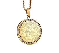 IOETSEUT Men's necklaces jewelry Saint Benedict Medallion Pendant Zircon San Benito Collares Necklace Amulet Religious Cross Jesus Jewelry