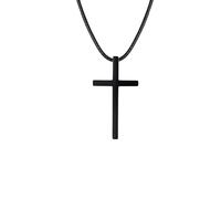IOETSEUT Men's necklaces jewelry Simple Cross Pendant Necklaces for Men Boys, Jesus Pendant with Black Wax Rope, Religious Prayer Blessing Gift