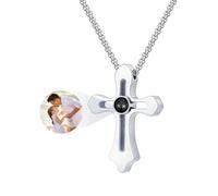 IOETSEUT Men's necklaces jewelry Stylish Projection Stone Cross Necklace for Men, Custom Picture Photo Pendant Necklace,Jewelry Gift for Him Boys