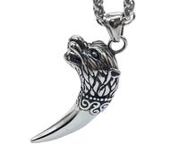 IOETSEUT Men's necklaces jewelry Viking Wolf Fang Tooth Spike Pendant Necklace Men Women Biker Animal Wolf Head Necklace Chain Fashion Jewelry