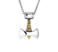 IOETSEUT Men's necklaces jewelry Vikings Axe Anchor Necklaces Men Titanium Steel Gold Color Norse Rune Hammer Amulet Pendant Self-defense Never Fade Male Jewelry