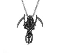IOETSEUT Men's necklaces jewelry Vintage Gothic Grim Reaper Double Scythe Skull Pendant Necklace Mens Halloween Rock Party Punk Jewelry Gifts