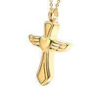 IOETSEUT necklace men，Angel Wings Heart Cross Urn Pendant Necklace Memorial Ash Keepsake Cremation Jewelry In，best gifts