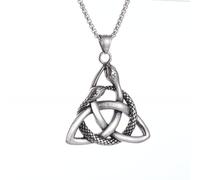 IOETSEUT necklace men，Classic Fashion Vintage Ouroboros Trinity Necklace Nordic Celtic Knot Amulet Pendant for Men Women Statement Jewelry，best gifts