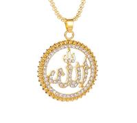 IOETSEUT necklace men，Classic Religious Style Round Allah Logo Pendant Necklace Gold Color Metal Rhinestones Necklace Islamic Jewelry，best gifts