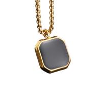 IOETSEUT necklace men，Men's Classic Black Square Natural Stone Necklace Geometric Polygon Pendant Fashion Casual Punk Jewelry Gift，best gifts