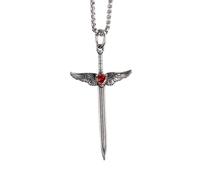 IOETSEUT necklace men，Retro Red Zircon Love Wings Cross Sword Pendant Necklace for Men and Women Personalized Pendant Jewelry Gifts，best gifts